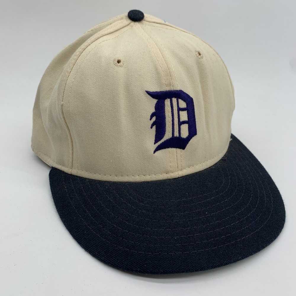 Vintage Detroit Tigers Hat Cap Fitted Mens 7 1/4 Beige Navy MLB Baseball ANNCO